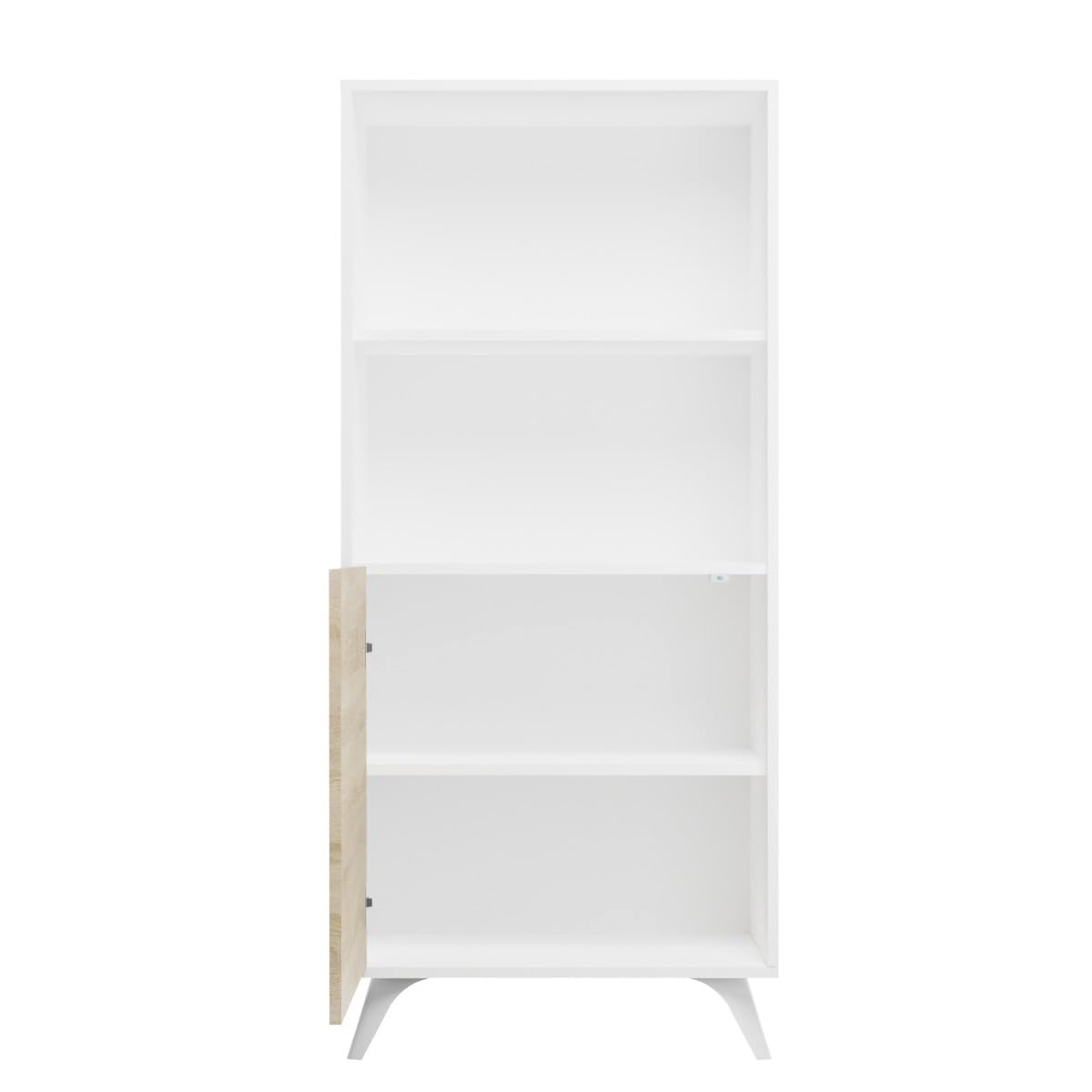 amuéblate Online - Mueble Bar para Salón o Comedor, Modelo Lotus, Práctico y Funcional, Color Blanco-Roble, Fácil de Montar, Medidas: 60 cm (Ancho) x 135 cm (Alto) x 39,6 cm (Fondo)