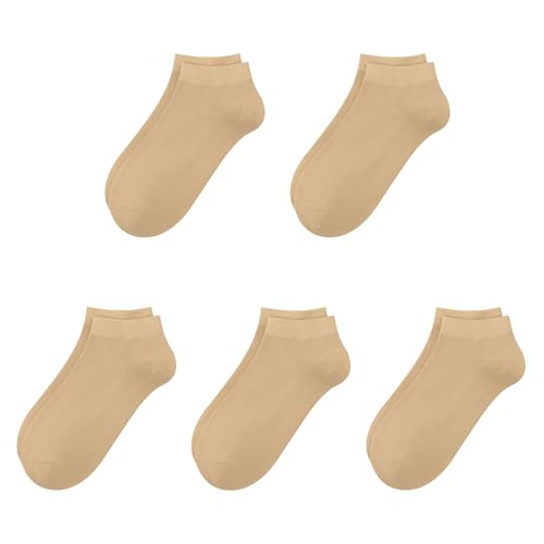 SERISIMPLE Viscose Bamboo School Socks Ankle Super Soft Kids Socks Stretch Cuffs Athletic Socks Odor Resistant Anti-odor 5 Pairs (Large, Beige)