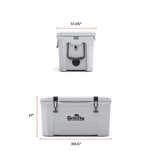 Grizzly 45 Cooler | 45 qt Ice Chest Durable Rotomolded Insulated | Made in The USA | Warranty for Life | for Beach Boat Camping Fishing Hunting | G45 | White