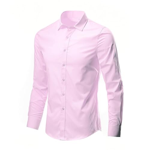 Jamicy Hemd Herren Langarmhemd Baumwolle Businesshemd Classic Langarmshirt Mode Cardigan Männer Longsleeve Basic Freizeithemd Casual Shirt Einfarbig Blitzangebote des Tages Rosa L