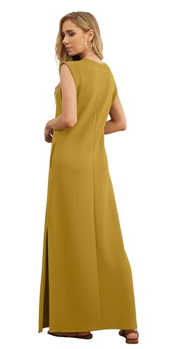 Image of GRECERELLE 2026 Women Year-Round Casual Round Neck Loose Split Wrinkle-Free Long Maxi Vacation Dress with Pockets (XXS-4XL)