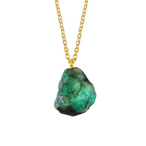 TGH Handmade Raw Emerald Pendant Necklace – Genuine Raw Emerald – Heart Chakra Healing & Abundance – 18K Gold Plated – Boho Luxe – 10-20mm Crystal Pendant – Christmas Gifts