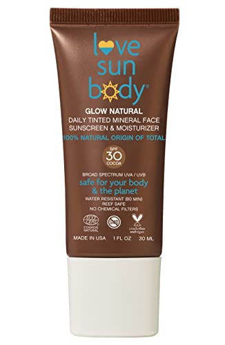 Love Sun Body Daily Tinted Face Sunscreen & Moisturizer (Cocoa) | Spf 30 Mineral Zinc Oxide | 100% Natural Origin | Vitamin-Enriched | Reef Safe Cc Cream | Ecocert Certified Cosmos Natural | 1 Fl Oz #TOP24