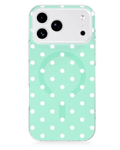 Feams for iPhone 18 Pro/17 Pro Case [Compatible with Magsafe] Slim Shockproof Protective TPU Phone Cover for iPhone 18 Pro/17 Pro 6.3" Women Girls, Mint Green White Polka Dot