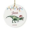 Andaz press personalized dinosaur ornament custom name t rex with santa hat 28 ceramic porcelain 2024 christmas ornament keepsake for kids boys girls dinosaur ornaments for christmas tree 1 pack  urban country home decor