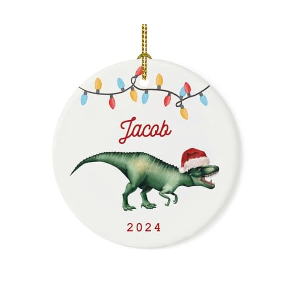 Andaz press personalized dinosaur ornament custom name t rex with santa hat 28 ceramic porcelain 2024 christmas ornament keepsake for kids boys girls dinosaur ornaments for christmas tree 1 pack  urban country home decor