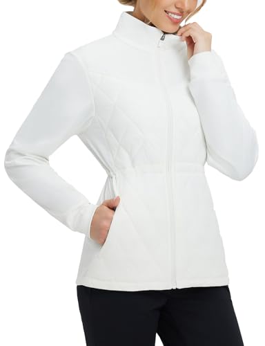 baleaf Women's Puffer Jackets Lightweight Winter Warm Stand Collar Water Resistant Golf Quilted Jacket 4 Pockets Star White M