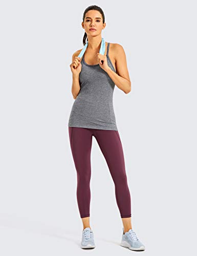 Crz Yoga Seamless Workout Tank Tops For Women Racerback Athletic Camisole Sports Shirts With Built In Bra Light Grey Small #TOP3
