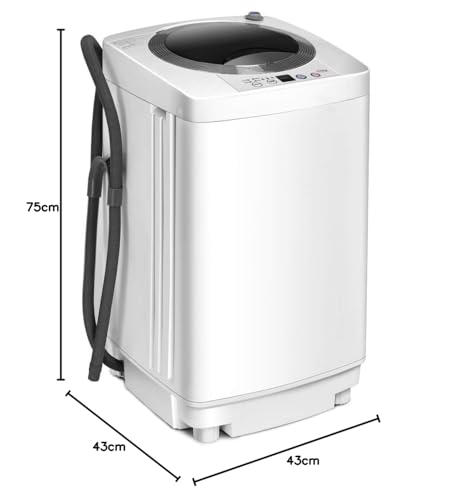 COSTWAY Wasmachine bovenlader, volautomatische campingwasmachine met centrifuge, 3,5 kg, ruimtebesparend, 42,9 x 43,3 x 74,7 cm, 730 rpm, draagbaar, 75 db stil, 7 voorinstellingsmodi, energiebesparend, wit - Afbeelding 4