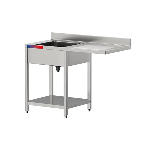 GASFRIT Fregadero Industrial con Hueco para Lavavasos en Acero Inoxidable | 1 Seno con Escurridor | 1200x600x850mm | Balda inferior, Peto Sanitario y Patas Regulables, Ideal Hostelería y Restauración