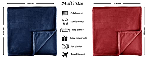 Image of Amazon Brand - Umi Super Soft Single Layered Flannel Baby Blanket - Blue & Maroon | Cozy & Breathable | Warm, Soft, and Comfortable | Perfect for Newborns | Unisex Design for Boys & Girls (Pack of 2)