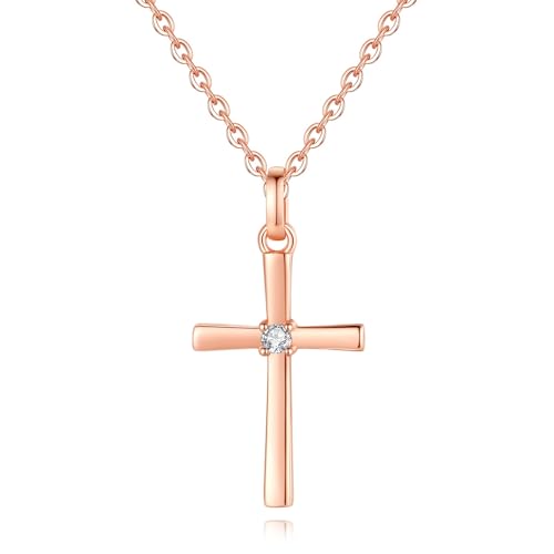 GAVU Rosegold Cross Necklace for Women Dainty 925 Sterling Silver Necklace for Women