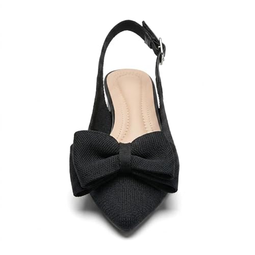 Image of youngshow Women's Slingback Kitten Heels for Work | Knit, Low Heels, Elastic Back Strap, Slip on, Pumps for Office, Wedding, Party