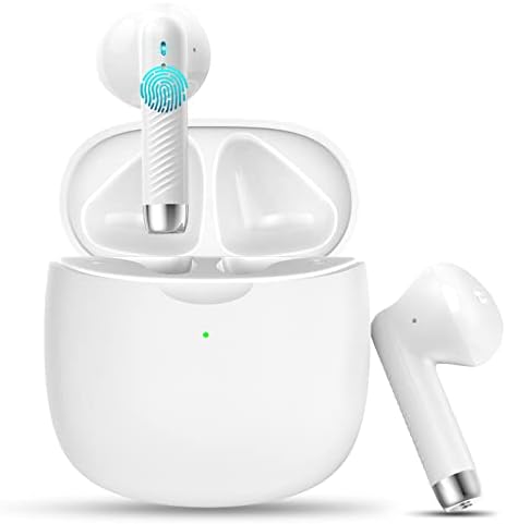 Wireless Earbuds, Bluetooth 5.3 Headphones in Ear with Noise Cancelling Mic, Bluetooth Earbuds Stereo Bass, IP7 Waterproof Sports Earphones, 32H Playtime USB C Charging Ear Buds White for Android iOS