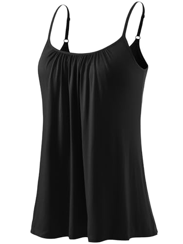 Kniffi Womens Camisole Tank Top Built in Bra Cami Pleated
