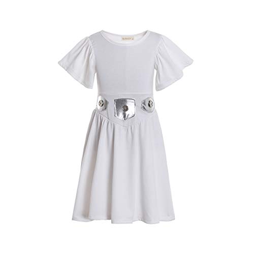 Ruikajia Rey Chewbacca Rhinestone Princess Leia Darth BB8 R2D2 Costume (White 7 Years)