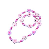 Holz Kinder Schmuck Set,Einhorn Freundschaftsarmband Einhorn Perlen Halskette und Armband Geschenk für Mädchen Geburtstag Party Dress Up Kostüm Zubehör,Eule