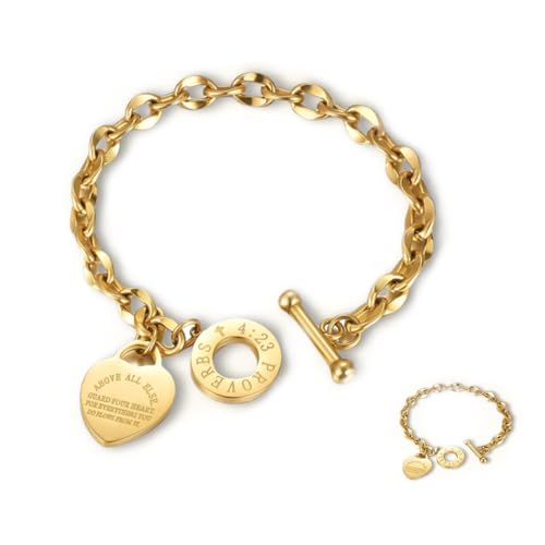 pichuxiu Heart Charm Bracelet Plated 18K Gold/Silver/Rose Gold Bible Scripture Heart Bracelet for...
