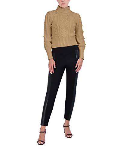 Bcbgmaxazria Women's Fitted Long Puff Sleeve Pom Sweater, Camel, Medium #TOP3