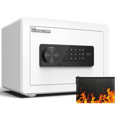 Small Safe Home Safe Security Box for Money Cash Documents with Fireproof &Waterproof Bag Small Safes for Home Office Dorm with Digital Electronic Keypad & Removable Shelf (0.8 Cubic Feet White)