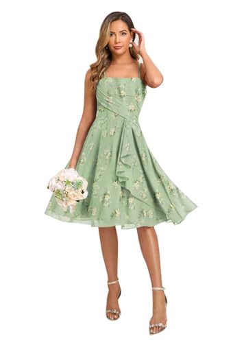 MYDRESS Chiffon Short Bridesmaid Dresses with Pockets A Line Pleated Formal Party Gown