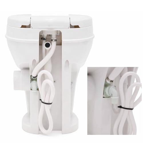 Image of SEAFLO RV Toilet with Sprayer Attachment - White, 18.4 inch Residential Height, Gravity Flush Foot Pedal Camper Toilet Soft Close Seat Elongated Bowl Motorhome, 4-Year Warranty, SFRTPH-01-02