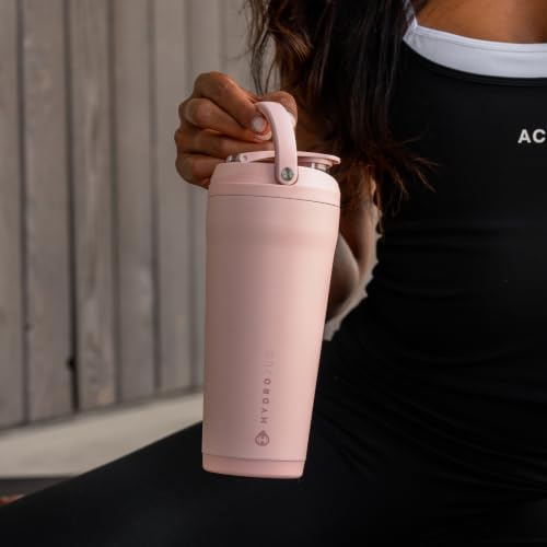 Image of HydroJug Insulated Protein Shaker Bottle 24 oz, Silent Mixing, Dusty Rose | Leak-resistant, triple wall insulated, flip-top cap, antimicrobial Tritan lid, bucket handle, cup holder fit, dishwasher safe