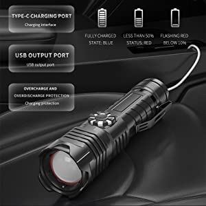 強力な8000lm LED懐中電灯 懐中電灯 led 最強 USB 充電式 フラッシュライト超高輝度 明るい