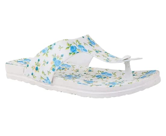 BEGINS LIFE women soft slippers with mild acupressure | Comfortable, stylish, and bright colorful flip flops | Cushion and Bounce| Daily Use | Casual wear (Blue flower, numeric_8) (B0C4BHL9QM) Amazon Price History, Amazon Price Tracker
