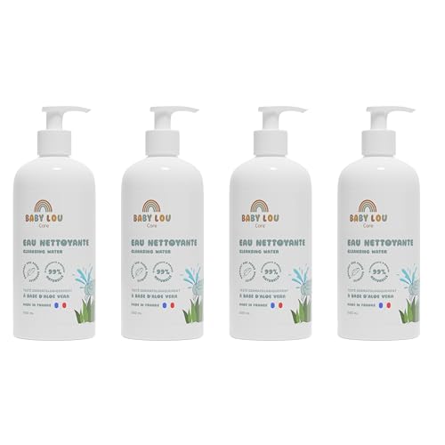 BABYLOU CARE Agua Limpiadora 4x500 ml | Limpiador suave y natural para bebé | Protege y calma | 99% de ingredientes de origen natural | Aloe Vera | Apto para pieles sensibles | Fabricado en Francia