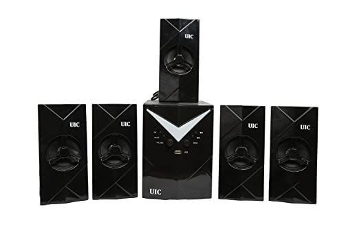 UIC-5107 80W 4″ Woofer System | 3″ x 5 Speakers with Bluetooth/FM/SD Card/AUX Support & Remote Control Bluetooth Home Theater – Black