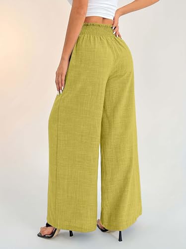 Image of Sugathari Women's Casual Wide Leg Pants - High Waist Elastic Waistband Loose Fit Long Trousers | Lightweight Straight Leg Summer PantsTrouser 254