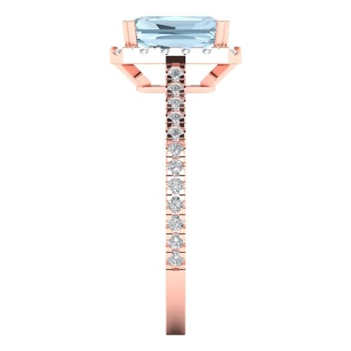 Clara Pucci 1.86 CT Emerald Cut Natural Sky Blue Topaz Ring for Women in 14K Rose Gold, Solitairewith Accents Proposal Wedding Anniversary Designer Bridal Ring, Womens Solid Gold Ring3