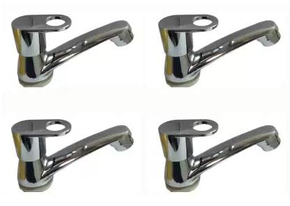 SPAZIO Stainless Steel Prime Collection Pillar Cock/Wash Basin Tap/Bathroom Tap for Wash Basin & Sink Tap Disc Fitting Quarter Turn Form Flow Chrome Plated, Brass Disc, Pack of 4