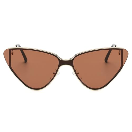 Luxury Metal Punk Cat Eye Sunglasses Women Men Designer One Piece Brown Sun Glasses Lady Trendy Gold Black Eyewear N45