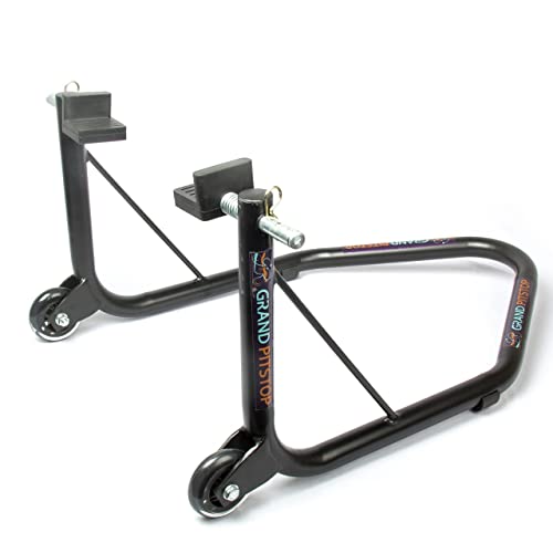 Grand Pitstop Universal Rear Paddock Stand for Motorcycle with Swingarm Rest (Non-Dismantable with Skate Wheels, Black, Motorcycle Weight Up to 350 Kg