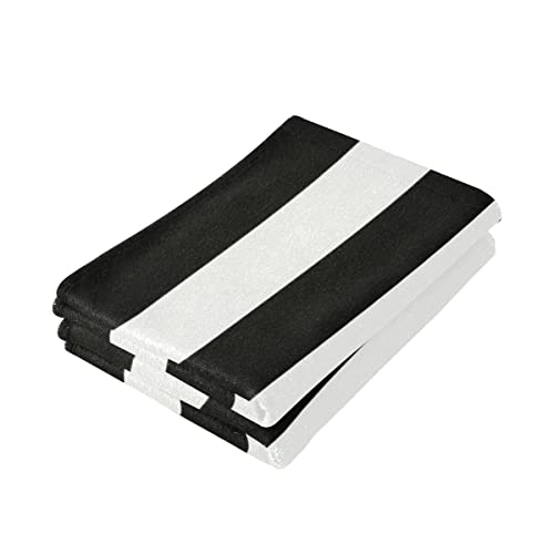 Black And White Hand Towels - Classic Black And White Striped Towels Modern Simple Bath Towels Absorbent Microfiber Fingertip Towels For Bathroom Kitchen Gym 14 X 28 Inch, Set Of 2 #TOP5