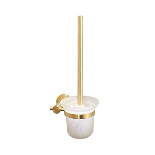 Brosse de Toilette Murale Moderne avec Support en Verre - Design Élégant pour Salle de Bains - Nettoyage Ménager - Doré