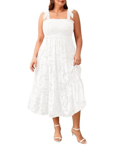Image of Plus Size Summer Dress - Sun Boho Beach Casual Floral Tiered Smocked Long Maxi Dresses