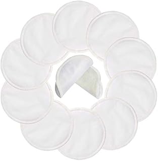 Pinowu Reusable Organic Bamboo Cotton Nursing Breast Pads (10pcs) - Washable Breastfeeding Pads Highly Absorbent & Hypoallergenic with Laundry Bag (Diameter: 12 cm)