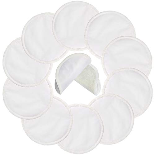 PINOWU Reusable Nursing Pads (10 Pack) for Breastfeeding Moms – 4.7 inch Washable Breastfeeding Nipple Pad for Maternity with Laundry Bag