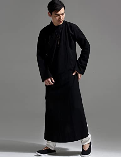 NFYM Men's Long Buddhist Meditation Monk Robe Cotton Linen Kung Fu Shaolin Maxi Gown3