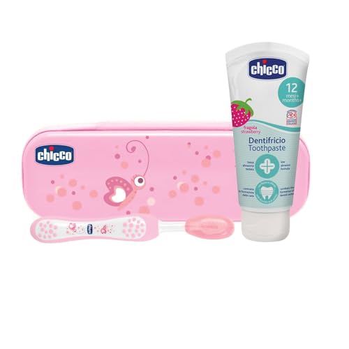 Chicco Set Rosa Cepillo Y Pasta Con Flúor 6m+, Rosa, 3 Unidad (Paquete de 1)