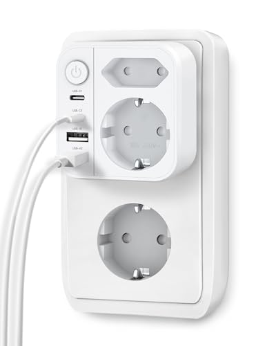 Adaptador de Enchufe Tipo Cubo, Enchufe Tipo Cubo con protección contra sobretensiones, regleta de 5 enchufes de 3680 W y 16 A para Oficina, hogar y Viajes