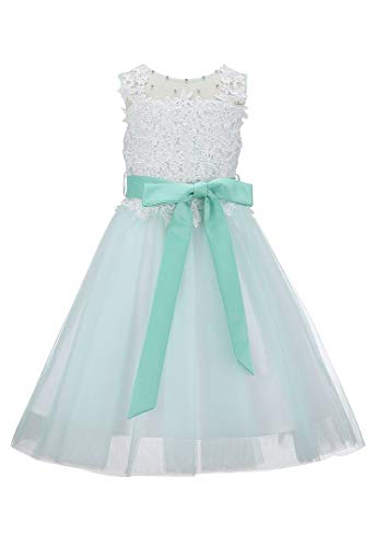 Bow Dream Lace Vintage Flower Girl's Dress Tulle Sleeveless Mint 10