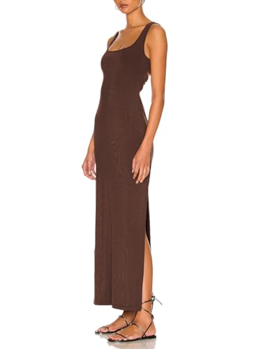 Image of Women Backless Bodycon Maxi Dress High Side Slit Twist Back Tank Dress | Criss Cross Twist Back Clubwear Scoop Neck Evening Party Dress Casual Vacation Beach Sundress Sleeveless Slit Prom Gown