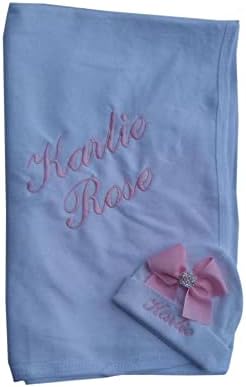 Newborn Girl Coming Home Personalized Swaddling Blanket Beanie Layette Set Baby Shower Gifts White Pink