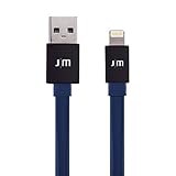 Just Mobile AluCable Flat with 2.4A High Speed Aluminum Lightning Connector for iPhones, iPads, and iPods, Black/Blue (DC-268BL)