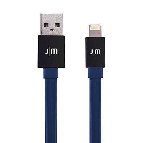 Just Mobile AluCable Flat with 2.4A High Speed Aluminum Lightning Connector for iPhones, iPads, and iPods, Black/Blue (DC-268BL)