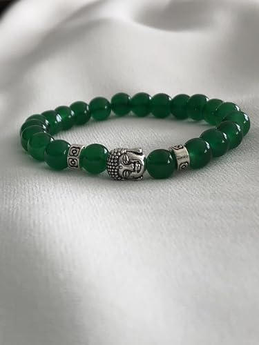 Image of Secret for Longevity Dark Green Chinese Synth Jade Jadeite Buddha Zen Buddhist Prayer 8mm Beads Mens Womens Stretch Good Luck Yoga Bracelet